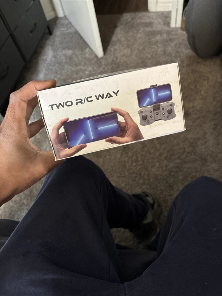 Drone camera box with two-way remote controller and camera graphic
