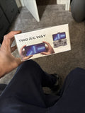 Drone camera box with two-way remote controller and camera graphic