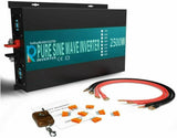 Pure sine wave inverter for 24V DC, with remote switch and cable kit