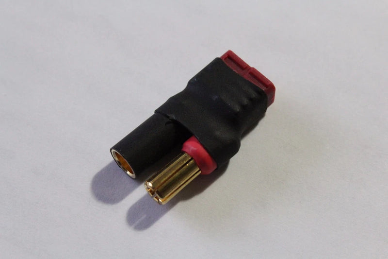Female Deans to male 5.5mm Lipo connector adapter, red-and-black, no-wire plug