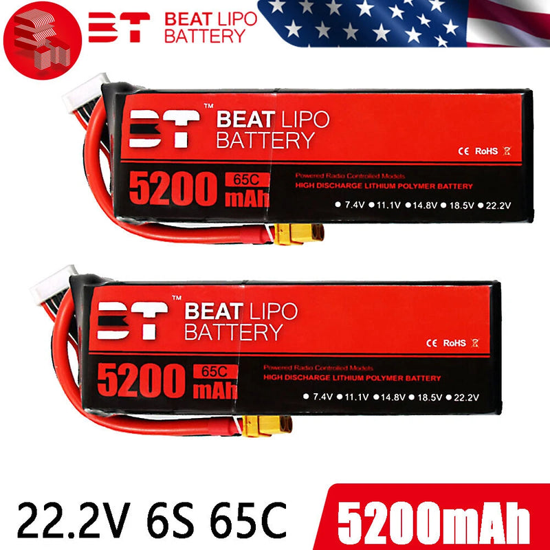 RC 2x 5200mAh 65C 6S 22.2V LiPo Batteries XT60 for Traxxas Car FPV Racing Drone