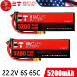 RC 2x 5200mAh 65C 6S 22.2V LiPo Batteries XT60 for Traxxas Car FPV Racing Drone
