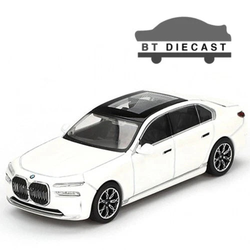 MINI GT BMW i7 XDRIVE 60 1/64 DIECAST MODEL CAR MINERAL WHITE MGT00819