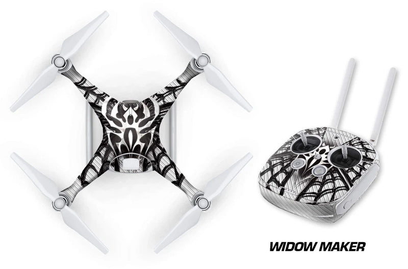Drone wrap decal skin set in black and white, plus remote controller skin