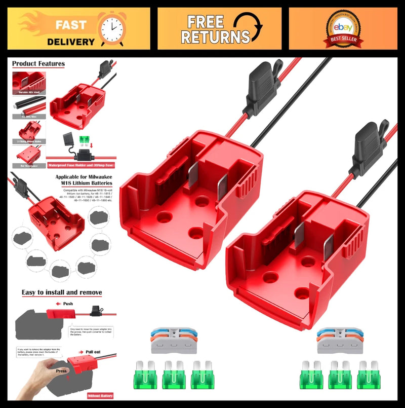 2 Pack Power Wheel Adapter for 18V Battery, DIY RC Car Converter, Fuses & 12AWG Converter
