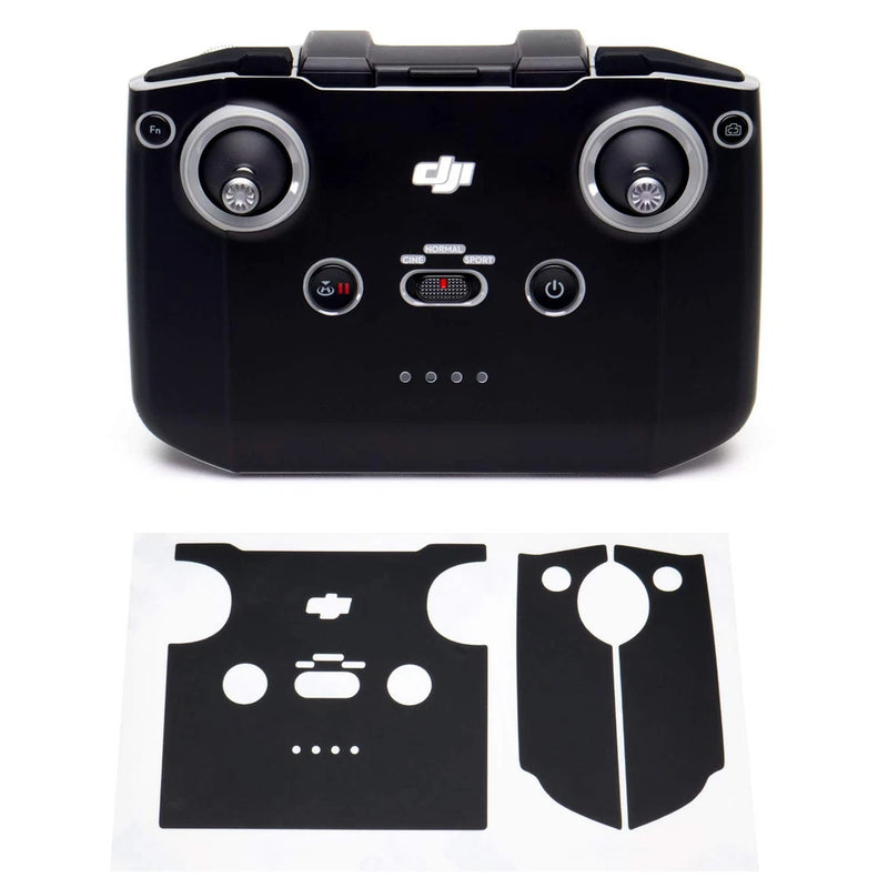 Black drone transmitter skin sticker set with cutout panels and control details