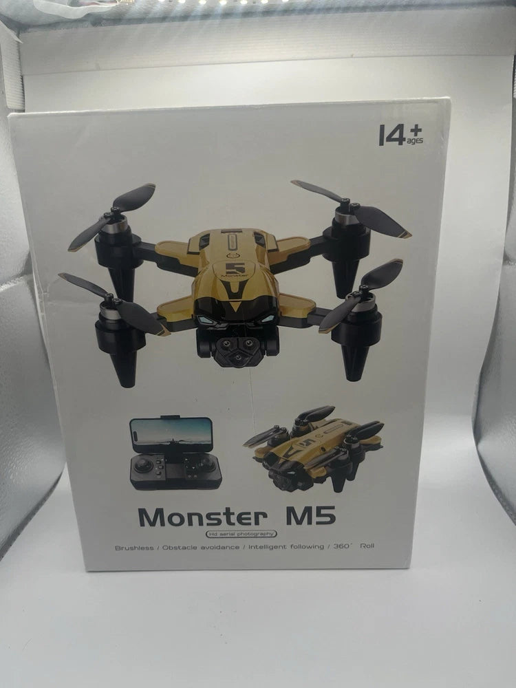Yellow Monster M5 brushless quadcopter drone with propellers and obstacle avoidance