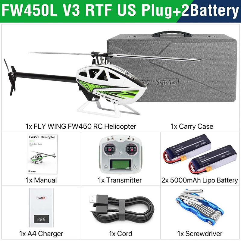 Fly Wing FW450L V3 RC Helicopters 3D GPS 6CH Remote Control Helicopter 2 Battery