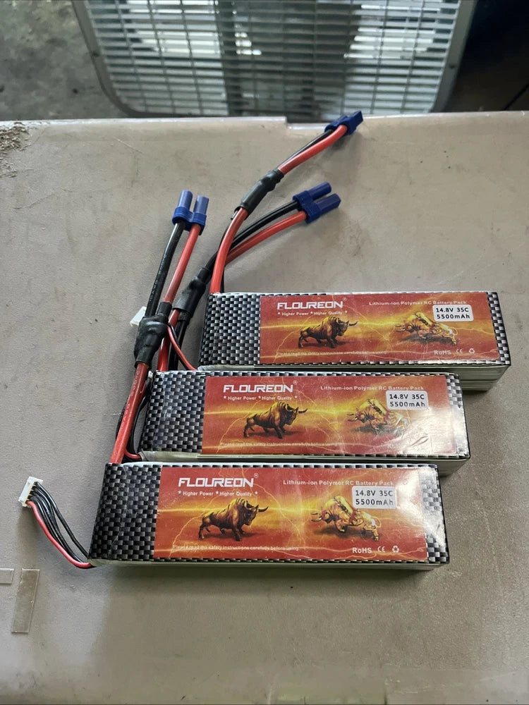 Lot Of 3 Floureon Lipo 14.8v RC Battery Batteries 35c 5500mah All Tested Lot B Battery