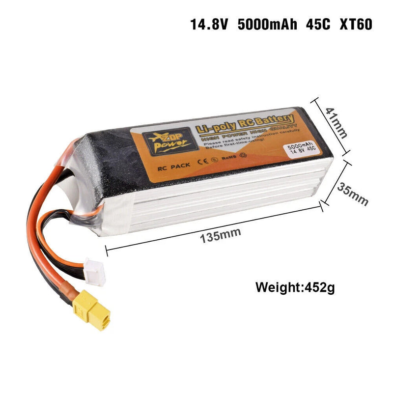4S 14.8V 5000mAh 45C XT60 Plug RC Lipo Battery for Remote Control Car Boat Drone
