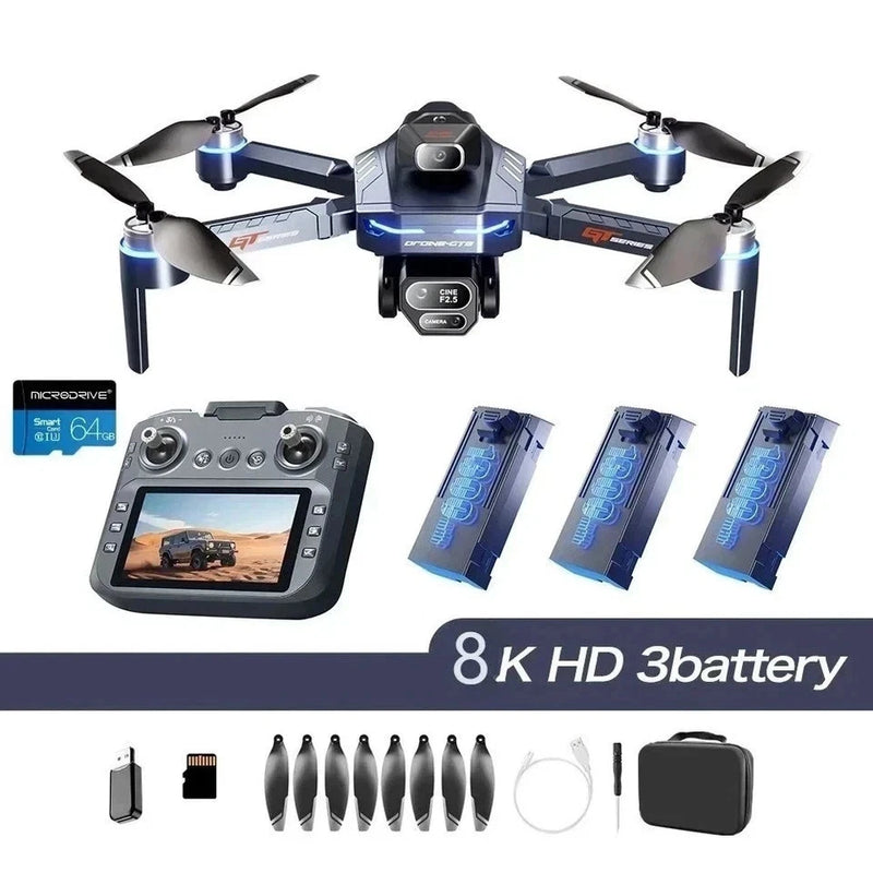 Drone kit with controller, batteries, and propellers
