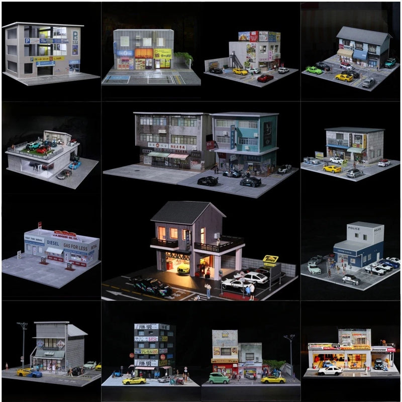 Diorama 1/64 Car Garage Model LED Lighting Parking Lot Scene Display Model Gift