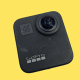 Black GoPro MAX 360 action camera front with lens and speaker grille