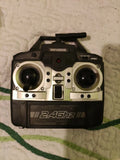 Drone remote controller, dark casing, central screen, and two front control modules