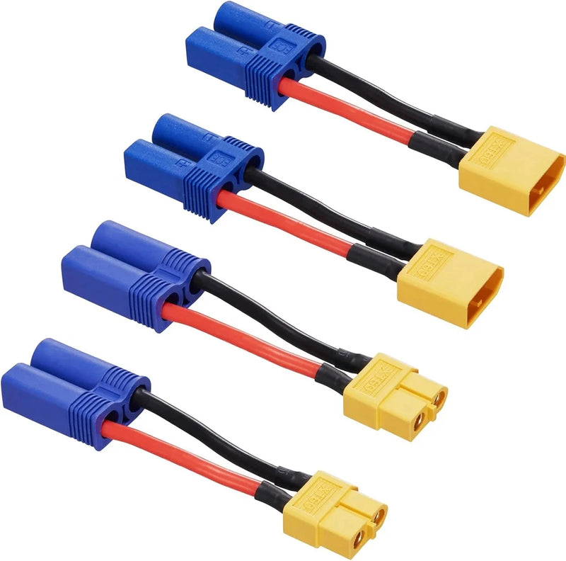 4pcs XT60 to EC5 Male Female Adapter with 50mm 14AWG Wires for RC LiPo Battery C Battery