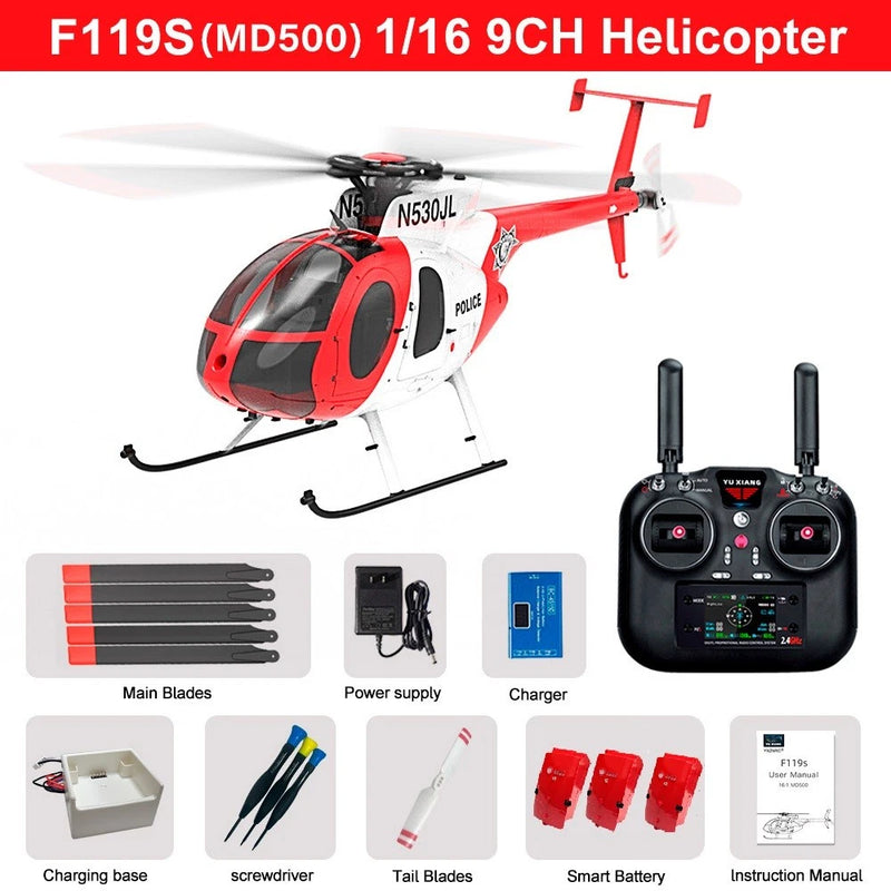 YUXIANG F119S MD500 RC Helicopter GPS Optical Flow Altitude Hold White 3 Battery