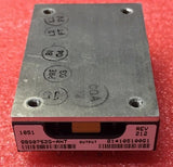 DC/DC quarter-brick converter with metal case, mounting holes, and output label strip