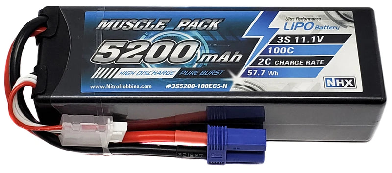 NHX Muscle Pack 3S 11.1V 5200mAh 100C Hard Case Lipo Battery w/ EC5 Connector Battery