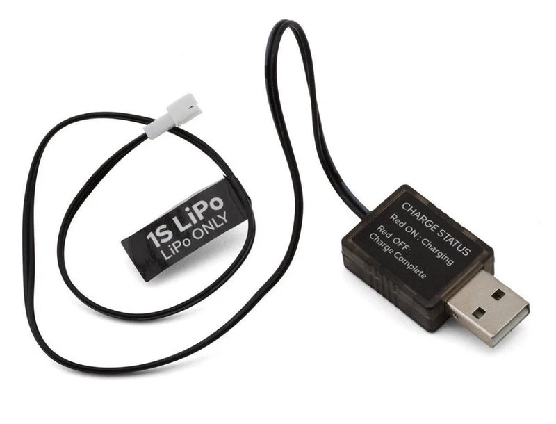 1S LiPo battery and USB charger cable with black connector