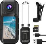 Body Camera with LED Screen, Mini Wearable Action Camera with 128GB Built-In Mem