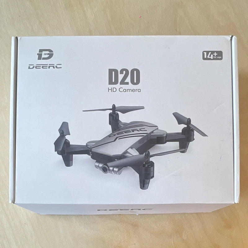 DEERC D20 foldable mini quadcopter drone with silver body and four propellers