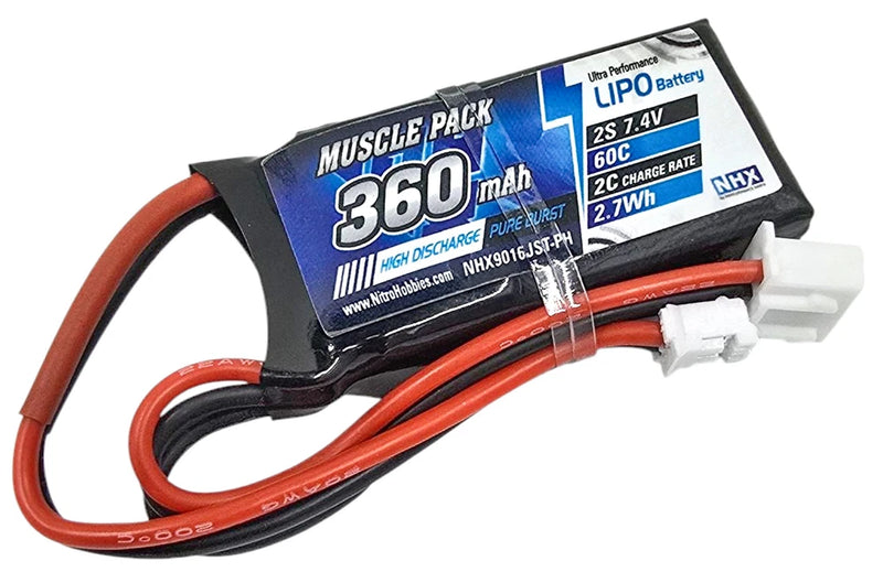 NHX RC 2S 7.4V 360mAh 60C Lipo Battery Kyosho Mini-Z 1/28 w/ JST-PH Connector Battery