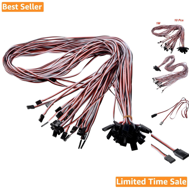 High-Quality 1M Male to Female RC Servo Leads - 10 Pack for Airplanes and Cars