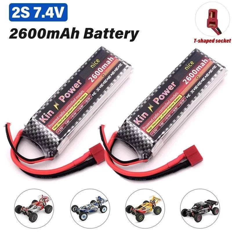 Original 7.4V 2600mAh Lipo battery T Plug for Wltoys 124019 104009 144001 10428 Battery