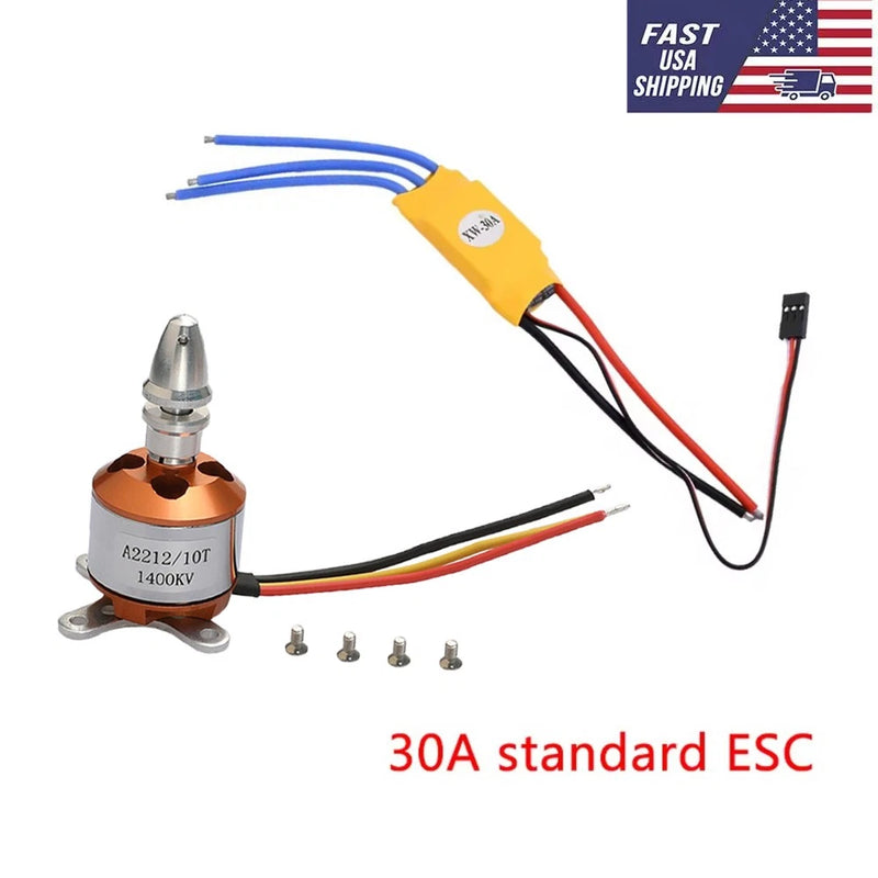 RC brushless motor and 30A ESC combo with mounting hardware and wire leads