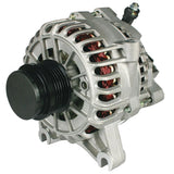 Silver alternator with pulley, vented housing, and electrical terminal connector