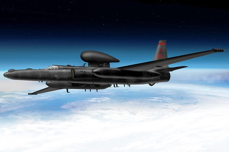 Dark gray U-2S spy aircraft model with extended wings and dorsal bulb