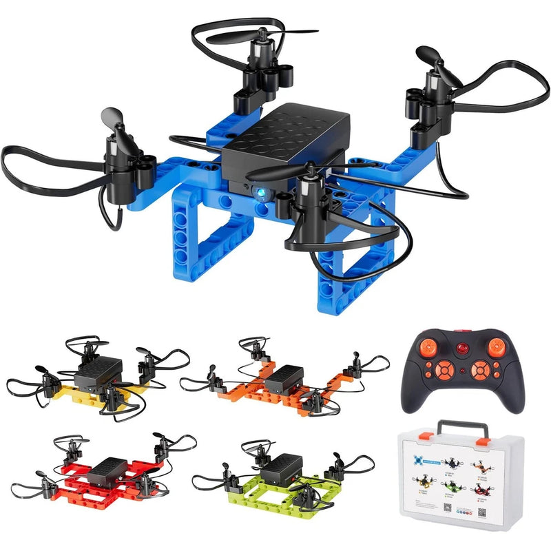 Blue 5-in-1 mini DIY drone building kit with quadcopter and control accessories