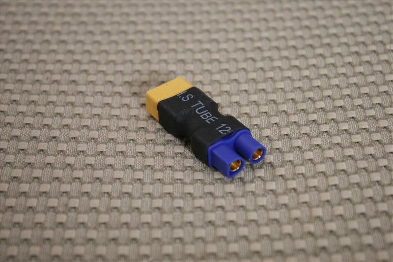 EC3 to XT60 battery connector adapter, black and blue plug with two gold ports