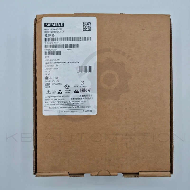 Siemens 6SL3210-1KE17-5AF1 Sinamics G120C PN frequency converter, motor: 3kW/4HP