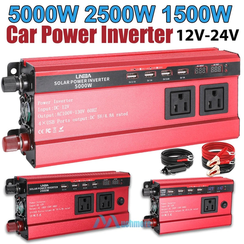 5000W Car Power Inverter DC 12V to 120V AC Solar RV Power Converter 4USB w/ LCD