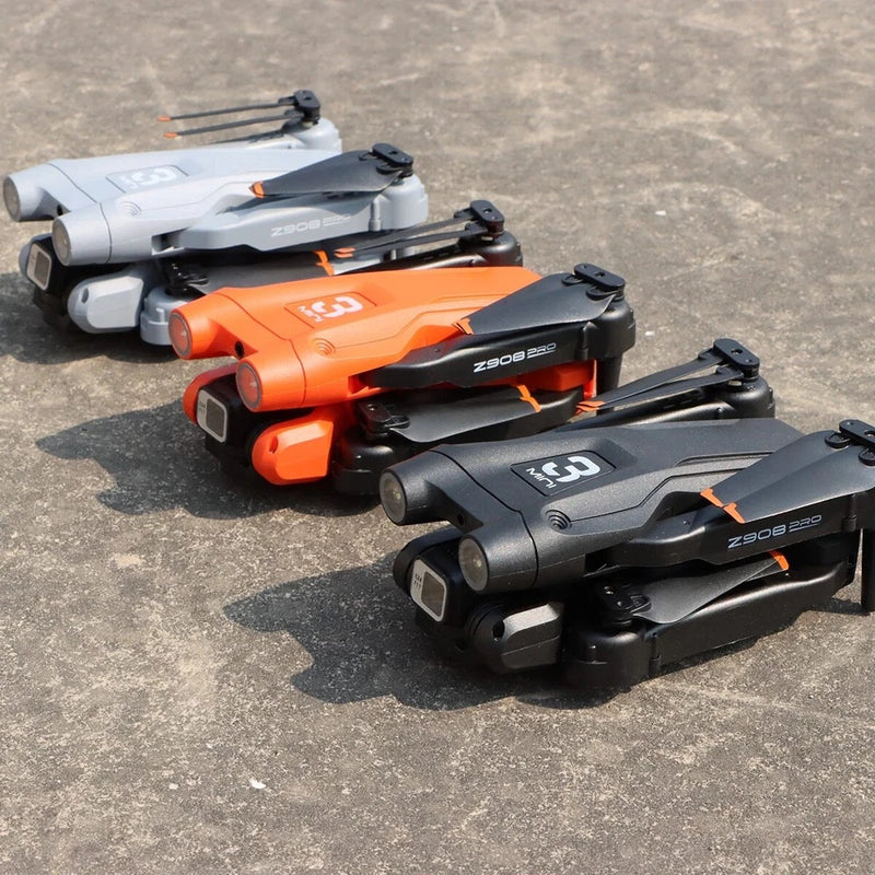 MX drone with 4K camera, orange and gray quadcopter with propellers and camera body