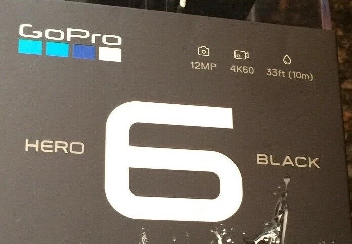 GoPro HERO6 Black camera box front with large “6” and “HERO6 BLACK” text