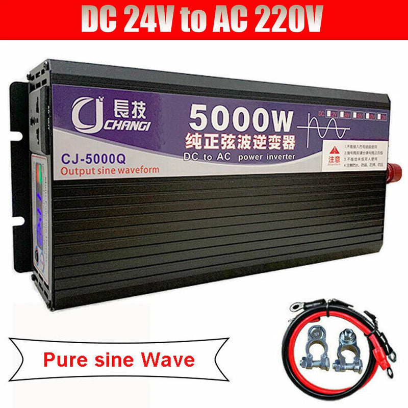 5000W Power Inverter DC 24V to AC 220V Pure Sine Wave RV Car Camp Converter New