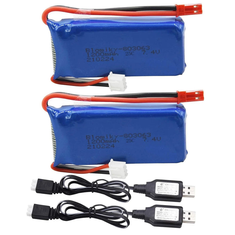 7.4V 1200mah Lipo Battery Pack 2 Pack JST Plug USB Cable Rechargeable Battery
