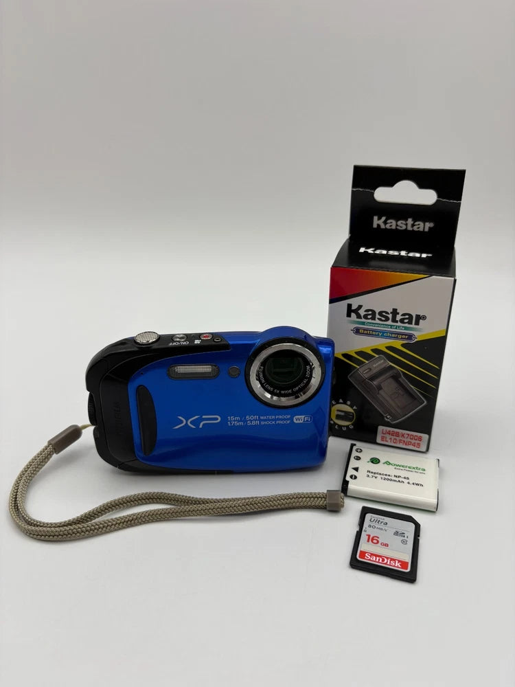 Fujifilm FinePix XP80 16.4MP Waterproof Digital Camera Blue w/5x Zoom Bundle