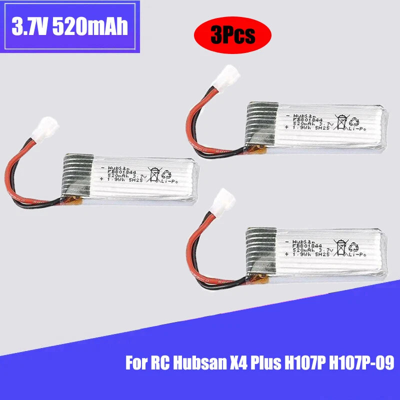 3Pcs 3.7v 520mah 25C 1S LiPo Power battery for Hubsan X4 Plus H107P H107P-09 Battery