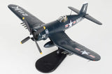 1/48 F4U Corsair model aircraft in dark gray with US Navy markings and display stand