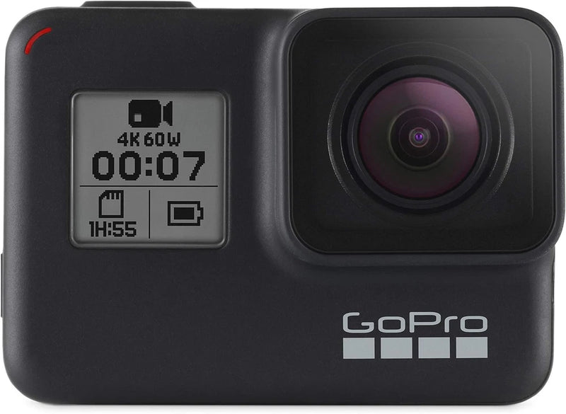 GoPro HERO7 Black action camera with front lens and small status screen