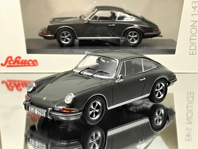 Schuco Porsche 911 S 1970 die-cast model car, dark gray coupe with black wheels