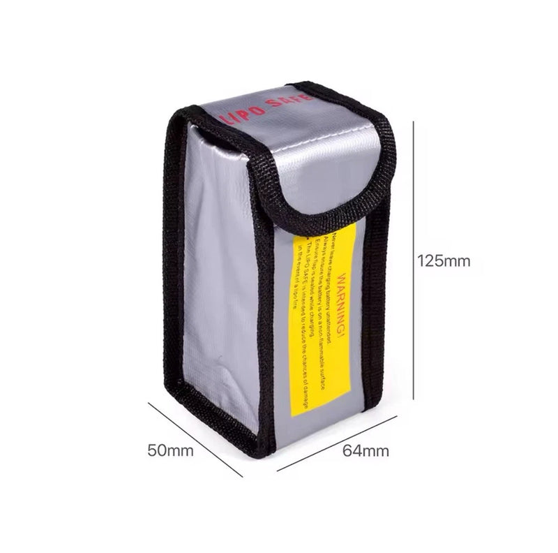 Small fireproof battery bag for Lipo, black trim, gray sides, 125×64×50mm
