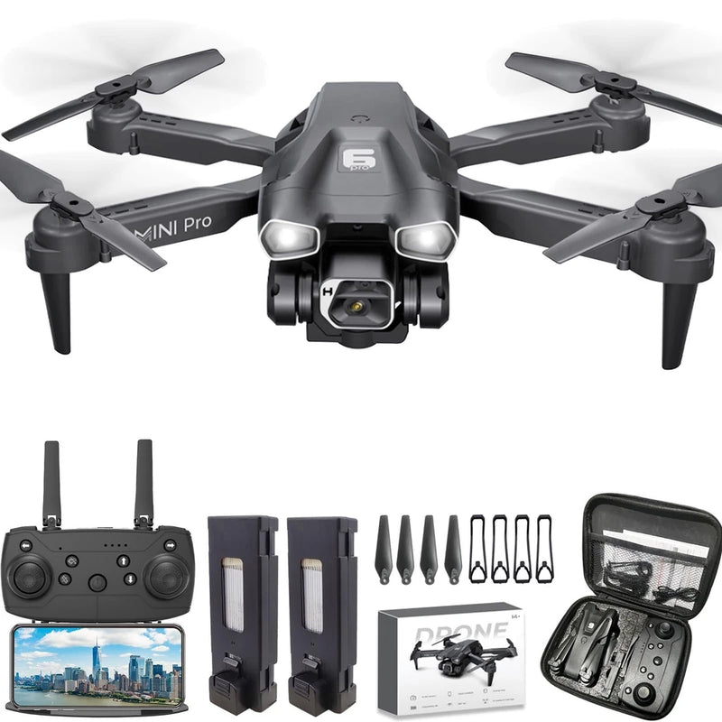 Mini FPV drone with front camera, remote controller, and accessory kit