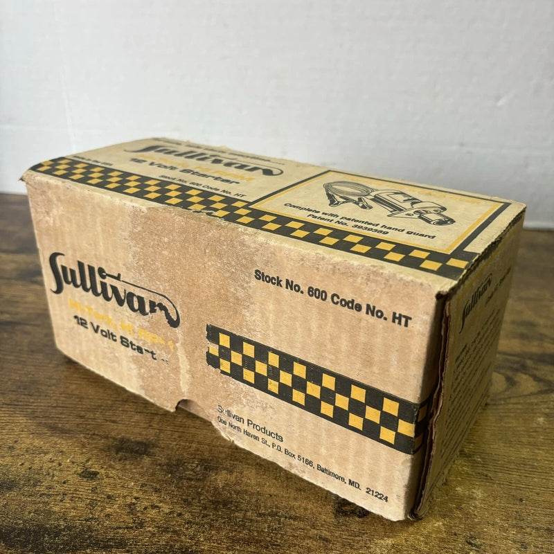 Sullivan 12-volt hobby airplane engine starter box, NOS, labeled with checkered graphics