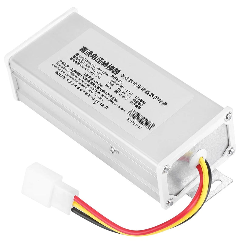 DC input to 12V 15A 180W power converter adapter with wiring leads and mounting bracket