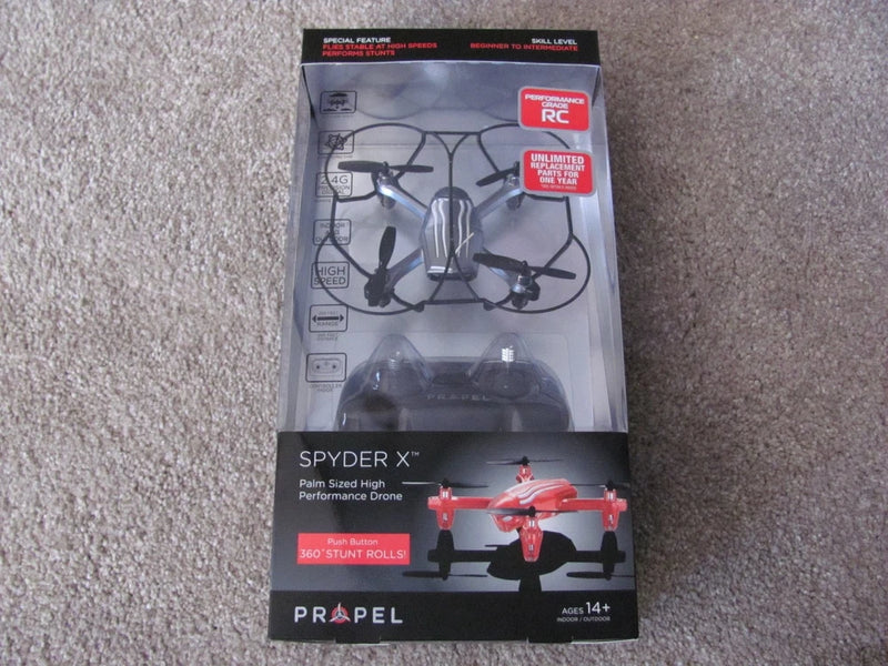 Propel RC Spyder X palm-sized stunt drone in retail box
