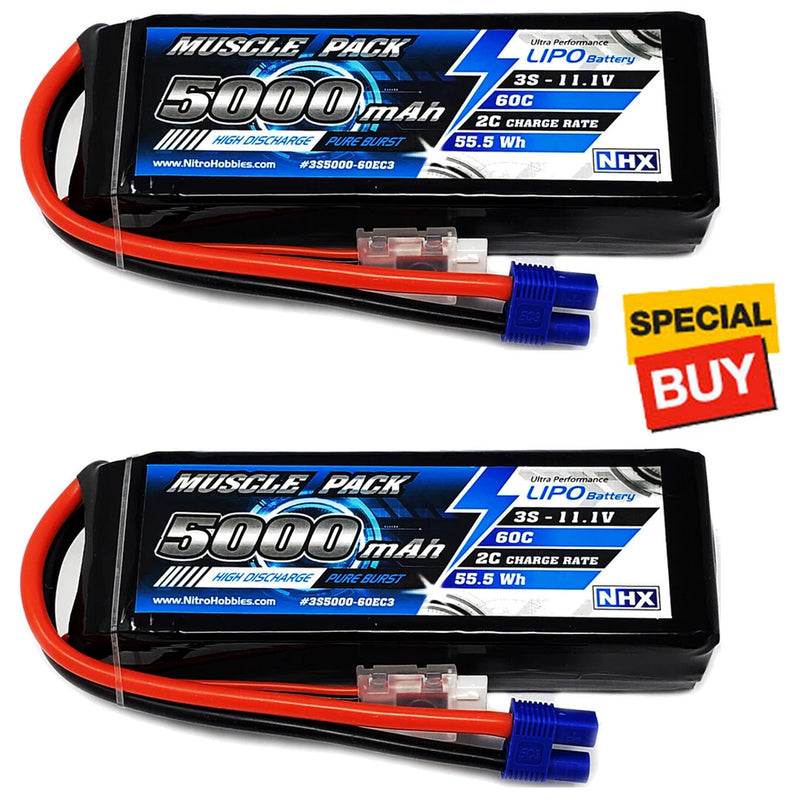 NHX Muscle Pack 3S 11.1V 5000mAh 60C Lipo Battery (2) w/ EC3 Connector Battery